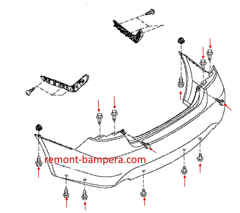 Rear bumper mounting diagram Infiniti M / Q70 IV (Y51) (2010-2019)