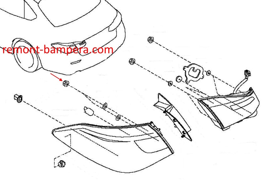Schema di montaggio fanale posteriore Infiniti M/Q70 IV (Y51) (2010-2019)