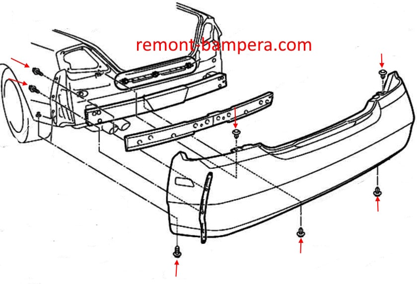 Schéma de montage du pare-chocs arrière Infiniti M45 (Y34) (2002-2004)
