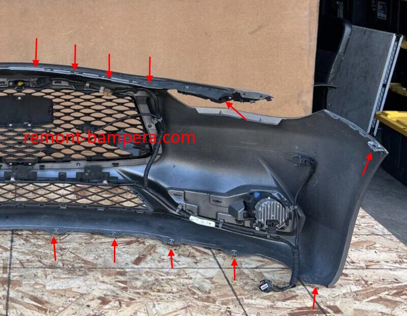 mounting locations for the front bumper Infiniti Q60 II (2017-2022)
