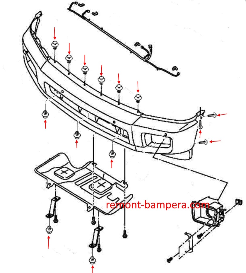 Front bumper mounting diagram Infiniti QX56 I JA60 (2004-2010)