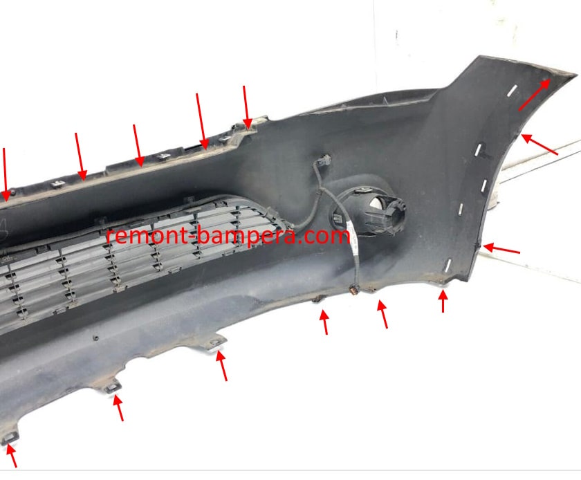 Posizioni di montaggio del paraurti anteriore per Infiniti QX56 II / QX80 (2010-2023)