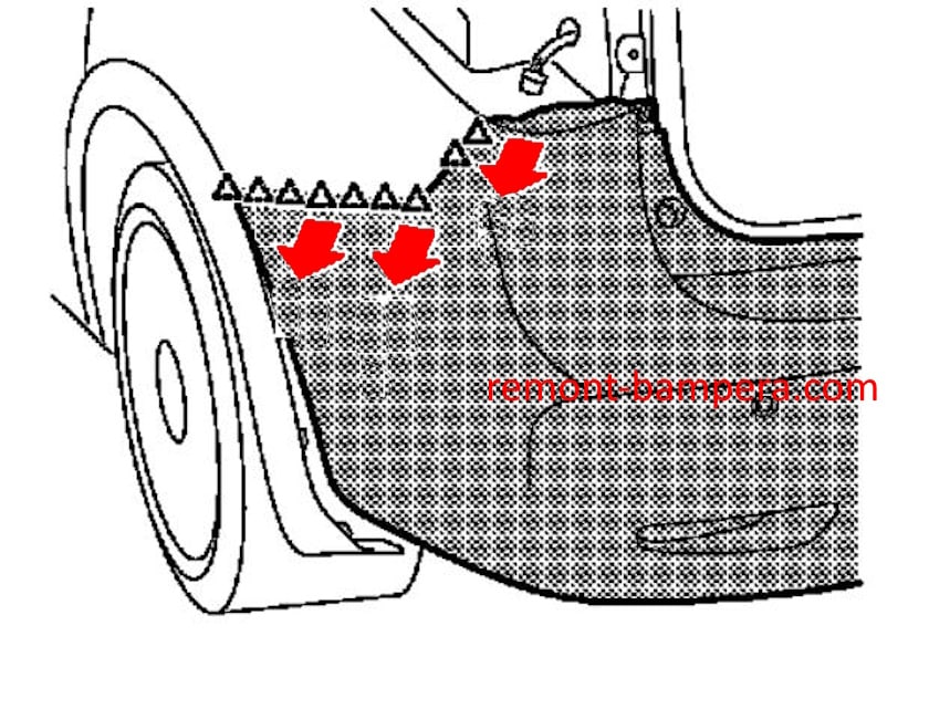 Rear bumper mounting diagram Infiniti QX56 II / QX80 (2010-2023)