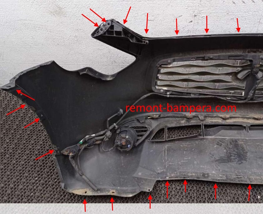 mounting locations for the front bumper Infiniti QX70 (2013-2017)