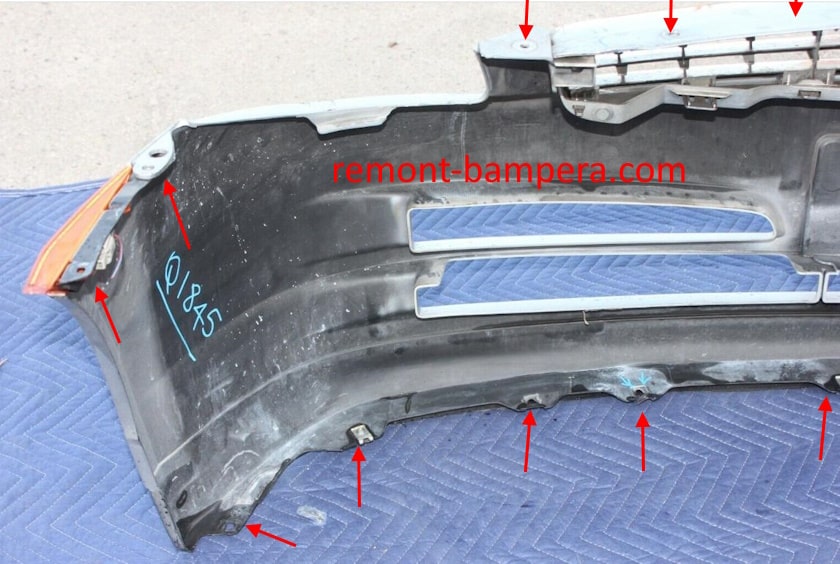 mounting locations for the front bumper Infiniti G35 (V35) (2002-2007)