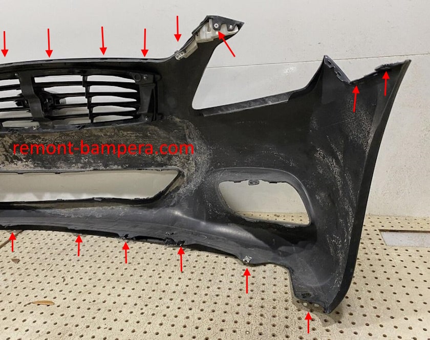 mounting locations for the front bumper Infiniti G25, G35, G37 (2007-2015)