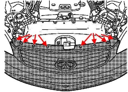 Schema di montaggio del paraurti anteriore Infiniti EX