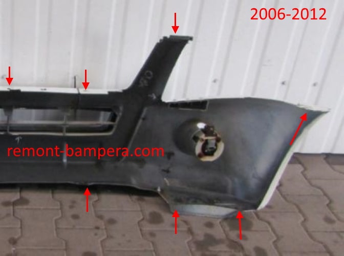 punti di attacco del paraurti anteriore Isuzu D-Max I (2002-2012)