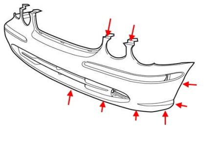 Schema di montaggio del paraurti anteriore Jaguar XJ X350 / X358
