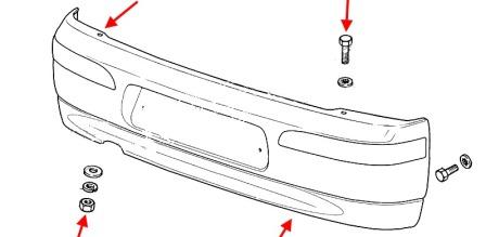 schema di montaggio per paraurti posteriore Lada (VAZ) 2110, 2111, 2112