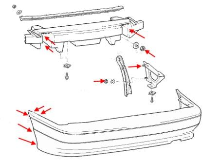 schema di montaggio per paraurti posteriore Lada (VAZ) 2113, 2114, 2115