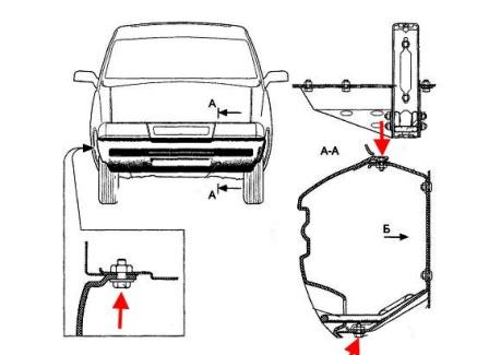 esquema de fijación del parachoques delantero Lada (VAZ) 2120 Nadezhda
