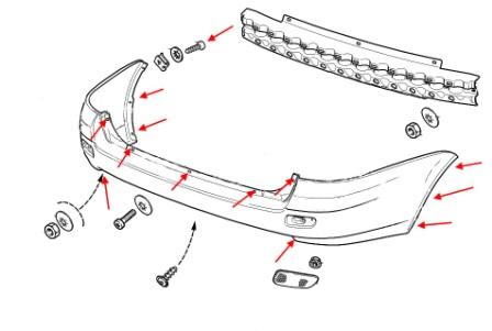 schema di montaggio per paraurti posteriore Lada (VAZ) Priora 2170, 2171, 2172