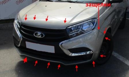 punti di attacco paraurti anteriore Lada (VAZ) Xray
