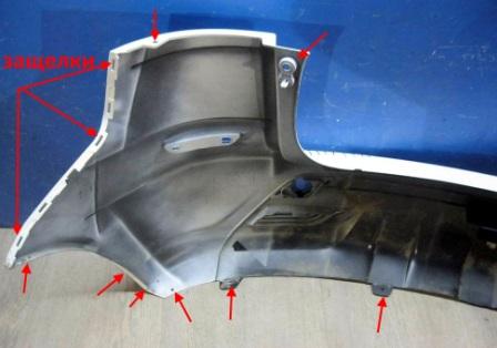 the attachment of the rear bumper of Lada (VAZ) Xray