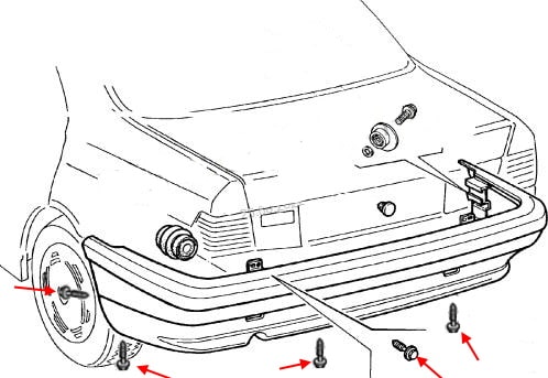Schéma de montage du pare-chocs arrière Lancia Dedra (1989-2000)