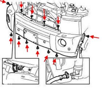 schéma de montage du pare-chocs avant Land Rover Discovery III, LR3 (2004-2009)