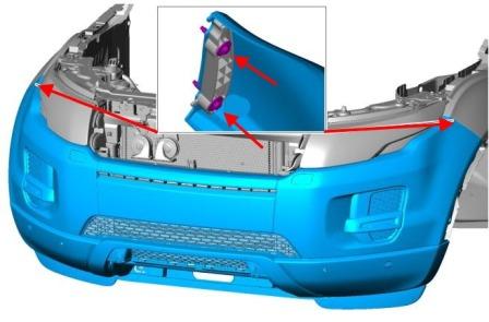 Schema di montaggio del paraurti anteriore Land Rover Range Rover Evoque