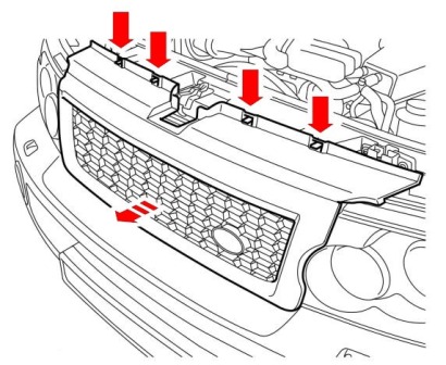 schema di montaggio della griglia del radiatore Land Rover Range Rover Sport
