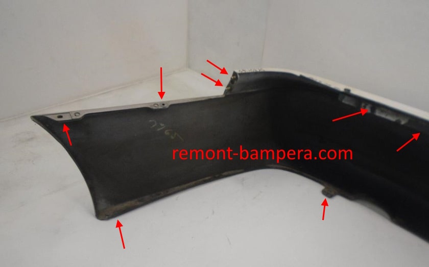 mounting locations for the rear bumper Lexus ES III (1997-2001)