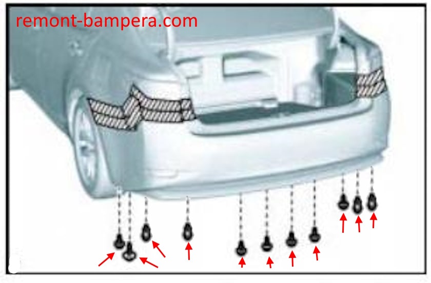 Схема крепления заднего бампера Lexus ES VI (2013-2018) 