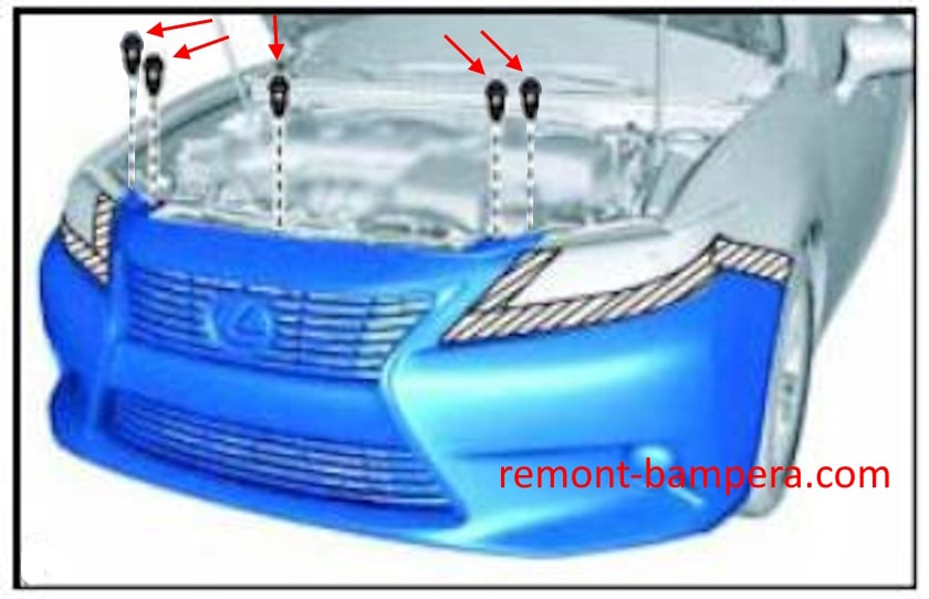 Schema di montaggio del paraurti anteriore Lexus ES VI (2013-2018)