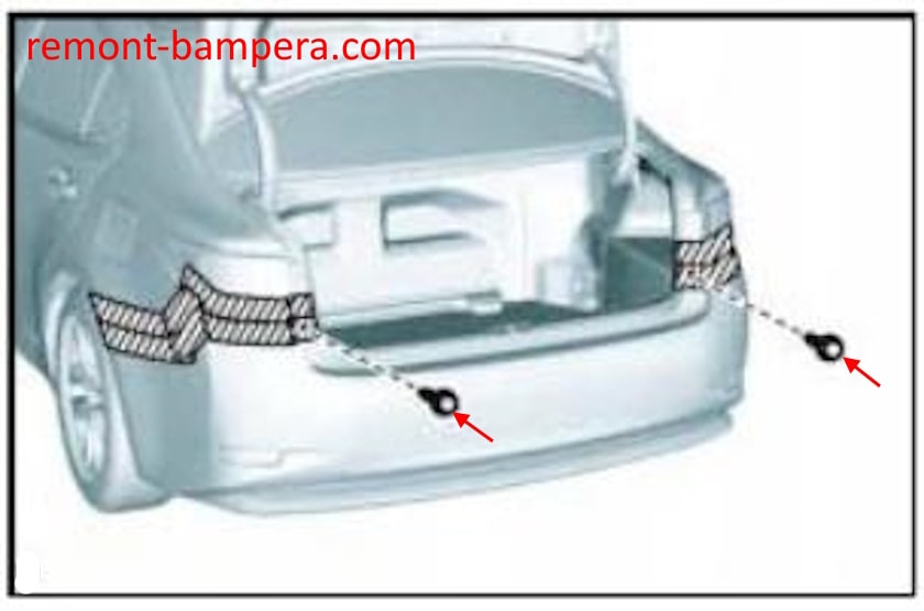 Schéma de montage du pare-chocs arrière pour Lexus ES VI (2013-2018)