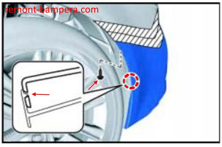Esquema de montaje del parachoques trasero para Lexus ES VI (2013-2018)