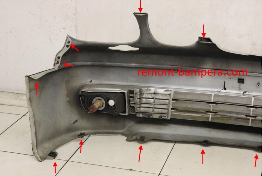 mounting locations for the front bumper Lexus GS II (1998-2005)