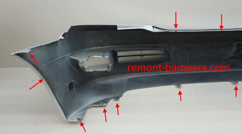 mounting locations for the front bumper Lexus GX 470 (2003-2009)