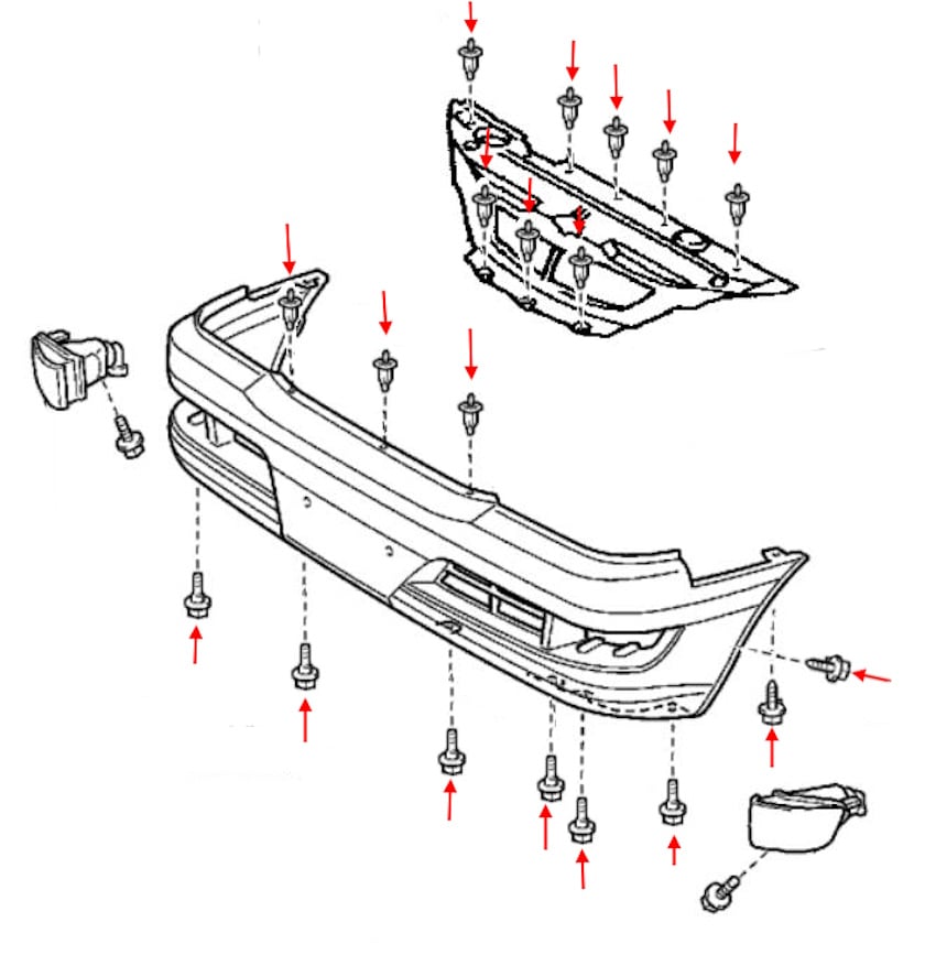 Front bumper mounting diagram for Lexus GX 470 (2003-2009)