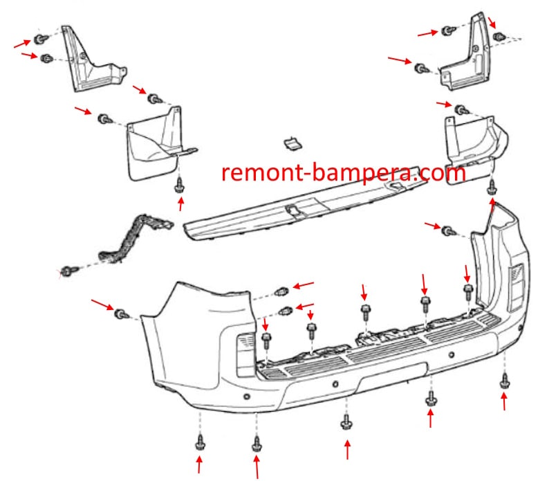 Rear bumper mounting diagram for Lexus GX 460 (2010-2023)