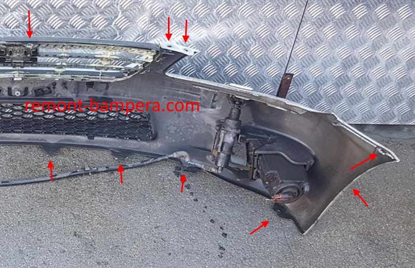 emplacements de montage pour le pare-chocs avant Lexus IS I (1999-2005)