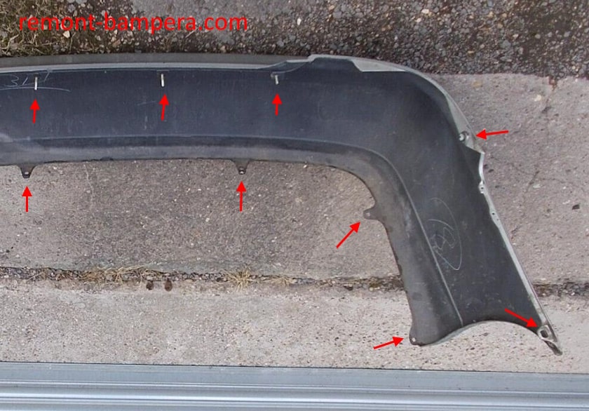mounting locations for the rear bumper Lexus IS I (1999-2005)