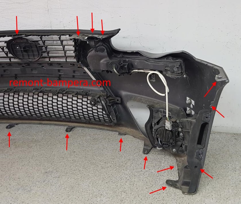 Posizioni di montaggio del paraurti anteriore Lexus IS III (2014-2024)
