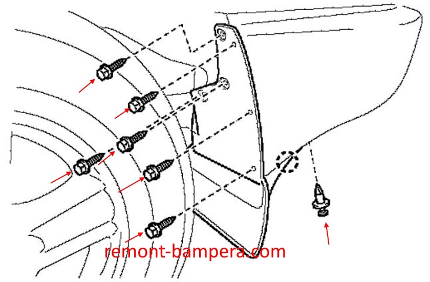 Schéma de montage du pare-chocs arrière pour Lexus LX 470 (1998-2007)