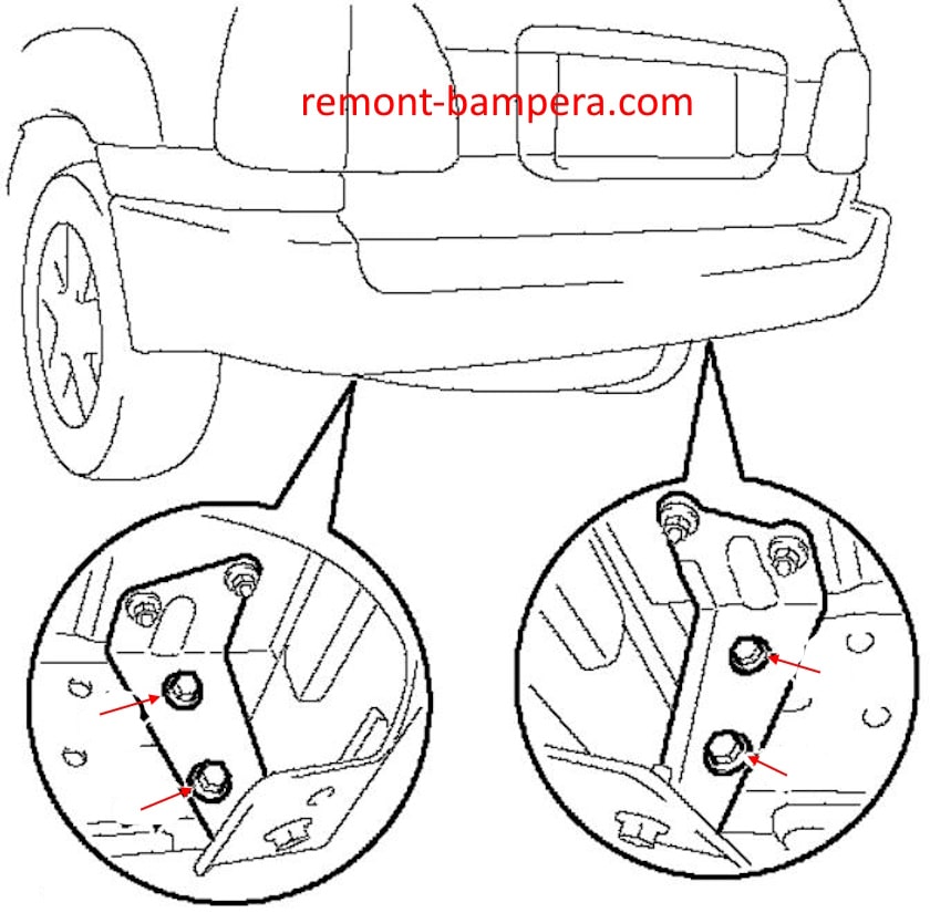 Esquema de montaje del parachoques trasero para Lexus LX 470 (1998-2007)
