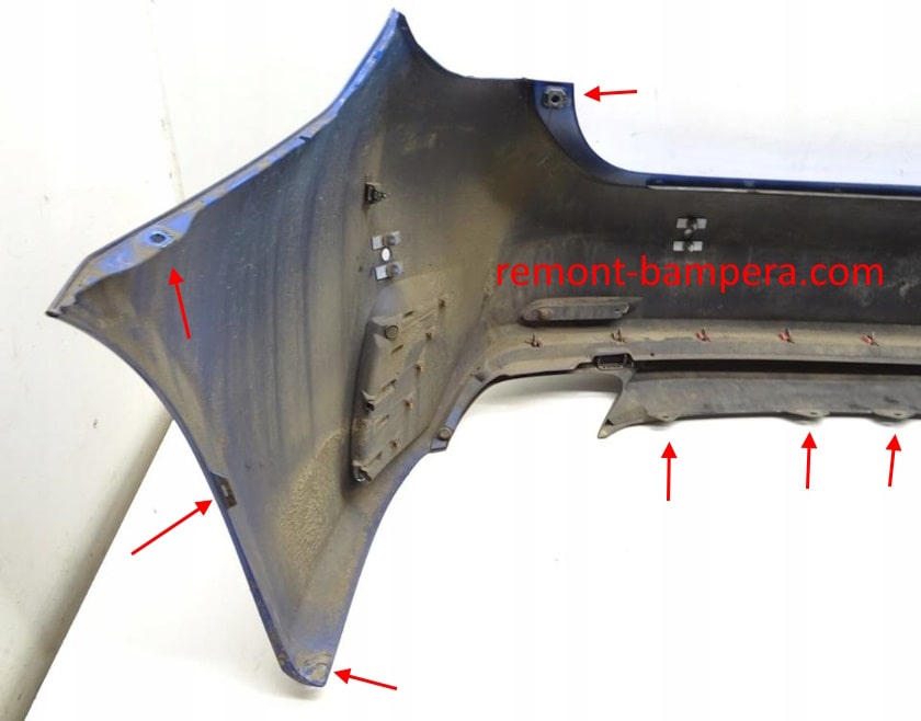 posizioni di montaggio per paraurti posteriore Lexus RC 350 (2015-2024)