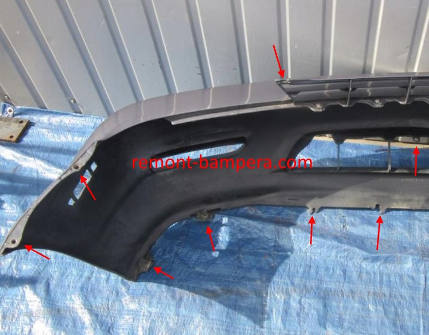 mounting locations for the front bumper Lexus RX 300 (1999-2003)