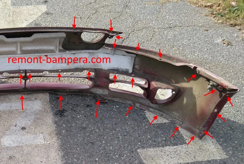 mounting locations for the front bumper Lexus SC 300 (1992-2000)