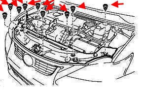 Schema di montaggio del paraurti anteriore Lexus CT 