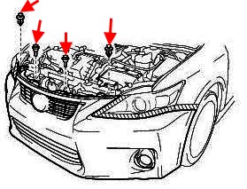the scheme of fastening of the front bumper of the Lexus CT