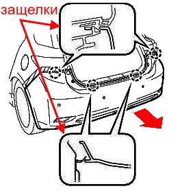 Schema di montaggio del paraurti posteriore Lexus CT