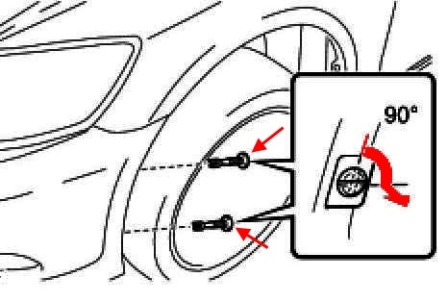 scheme of fastening of the front inner fender Lexus GS 3 (2005-2012)