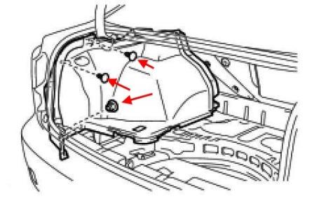 schema di fissaggio del rivestimento laterale del bagagliaio Lexus IS 2 (2005-2013)
