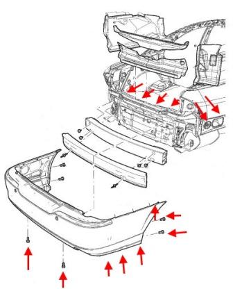 Schema di montaggio del paraurti posteriore Lincoln LS