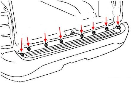 Schema di montaggio del paraurti posteriore Lincoln Navigator (1998-2002)