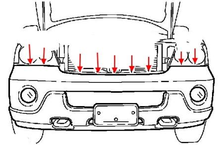 Schema di montaggio del paraurti anteriore Lincoln Navigator (2003-2006)