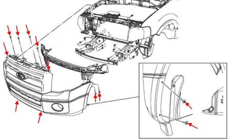 Schema di montaggio del paraurti anteriore Lincoln Navigator (2007-2017)
