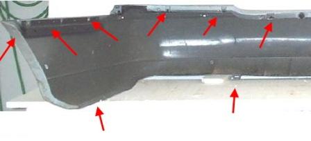 punti di attacco del paraurti posteriore Lincoln Town Car (1998-2011)